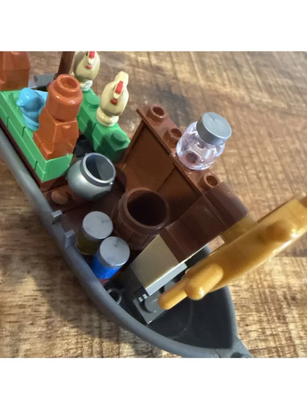 Lego Minifigure Row Boat Pirate Flag Chickens Jars Pot Wheel Blue Bird 4”